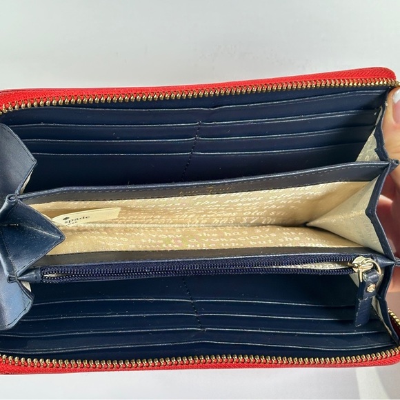 Kate Spade Zip Wallet Coral Cream Stripe Continental - Picture 8 of 13